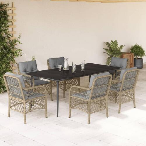 Spisebordssæt til haven 7 dele med hynder polyrattan beige