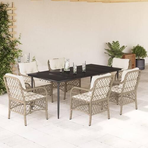 Spisebordssæt til haven 7 dele med hynder polyrattan beige
