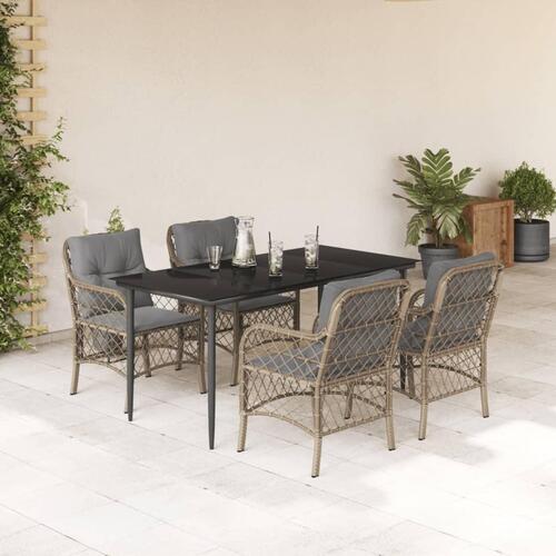 Spisebordssæt til haven 5 dele med hynder polyrattan beige