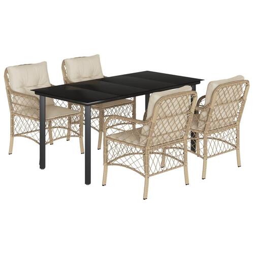 Spisebordssæt til haven 5 dele med hynder polyrattan beige