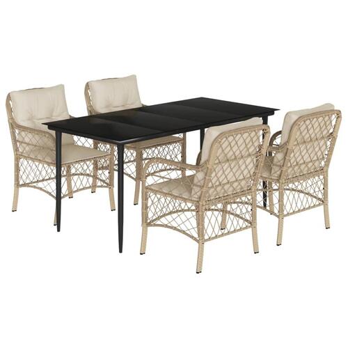 Spisebordssæt til haven 5 dele med hynder polyrattan beige