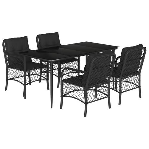 Spisebordssæt til haven 5 dele med hynder polyrattan sort