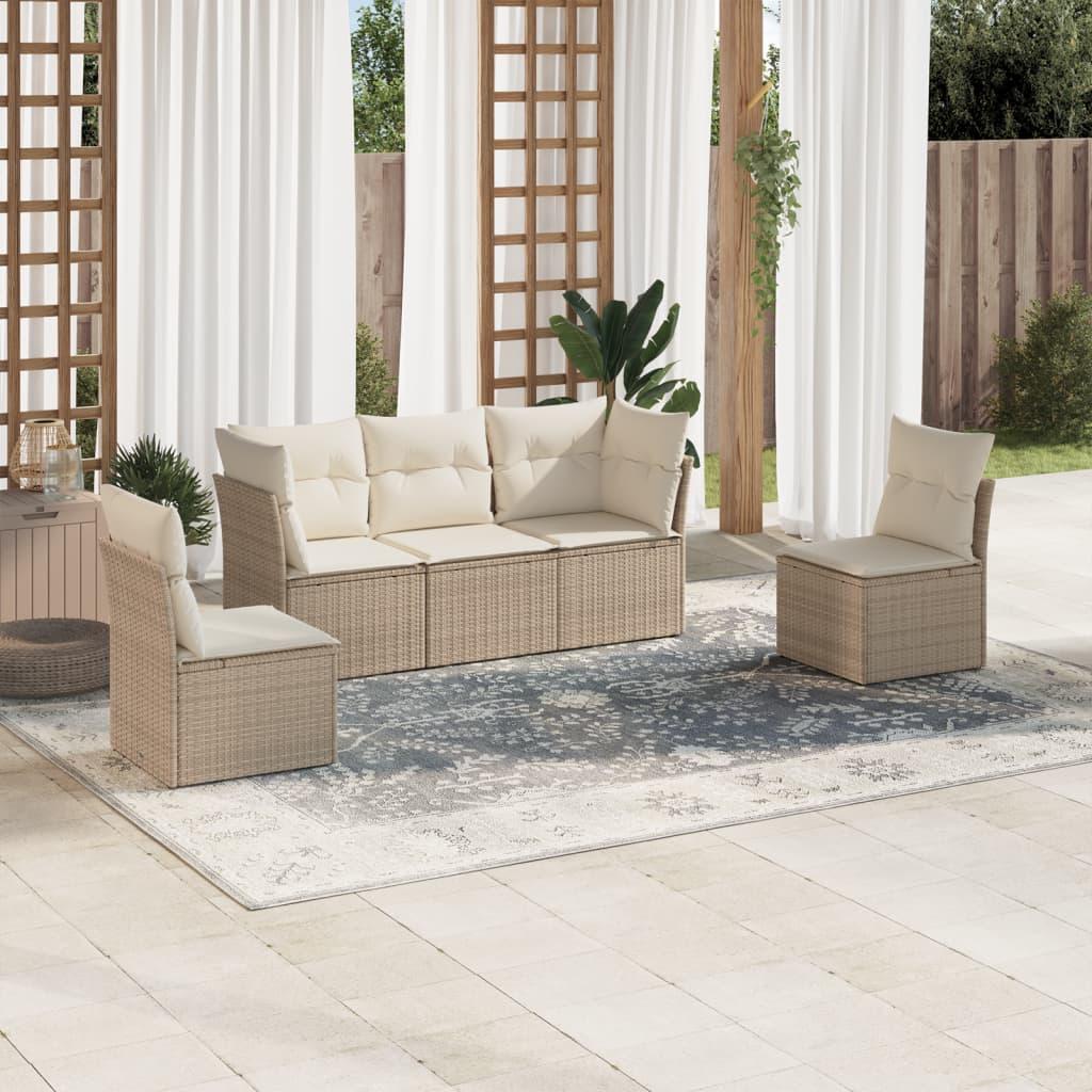 Sofasæt til haven 5 dele med hynder polyrattan beige