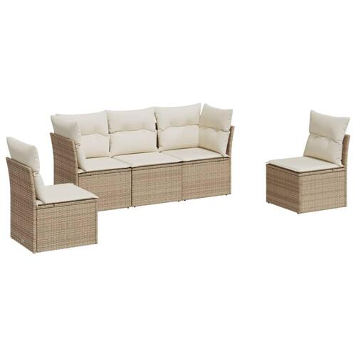 Sofasæt til haven 5 dele med hynder polyrattan beige