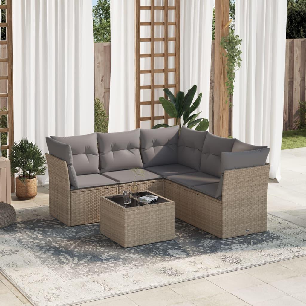 Sofasæt til haven 6 dele med hynder polyrattan beige