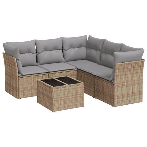 Sofasæt til haven 6 dele med hynder polyrattan beige