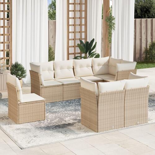 Sofasæt til haven 8 dele med hynder polyrattan beige