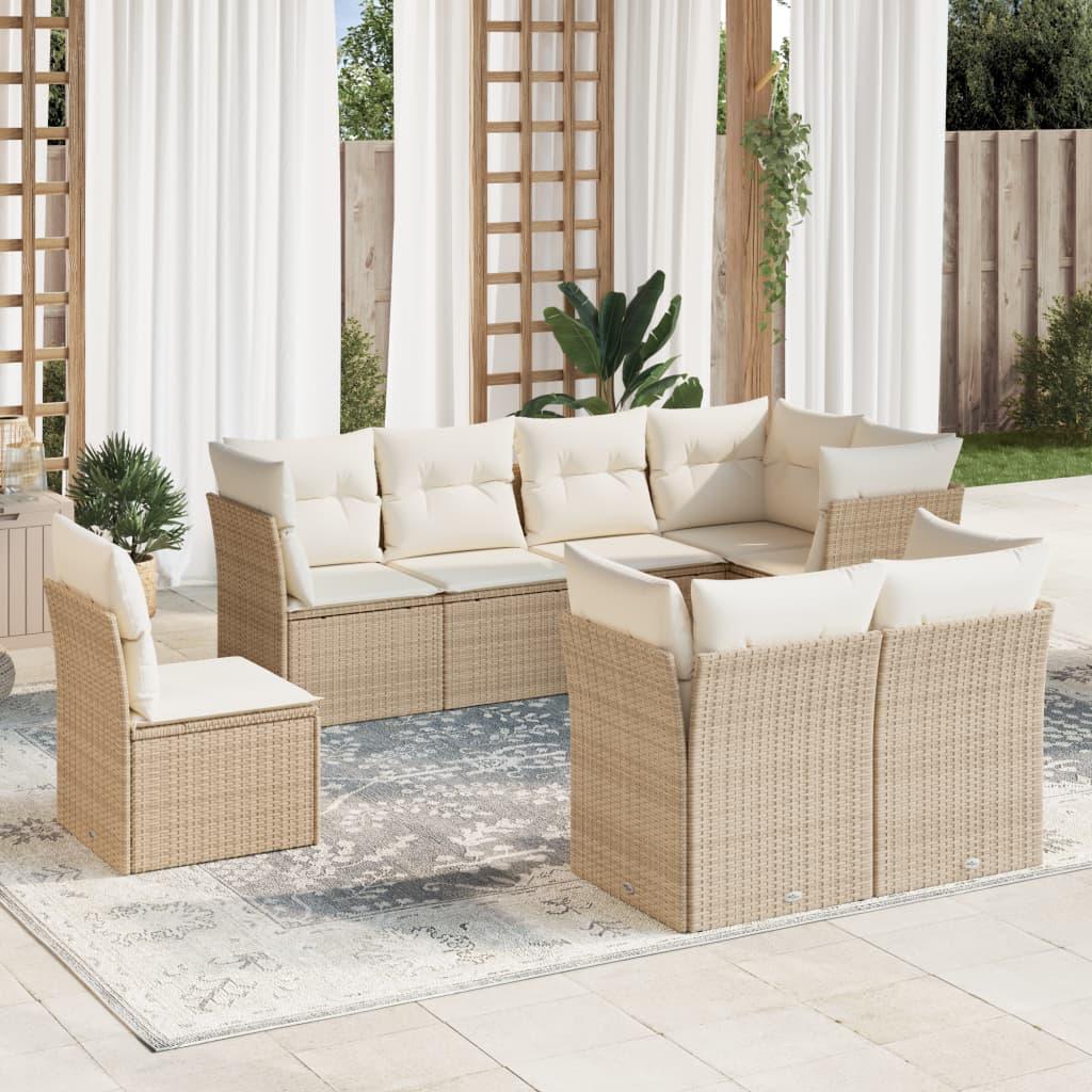 Sofasæt til haven 8 dele med hynder polyrattan beige