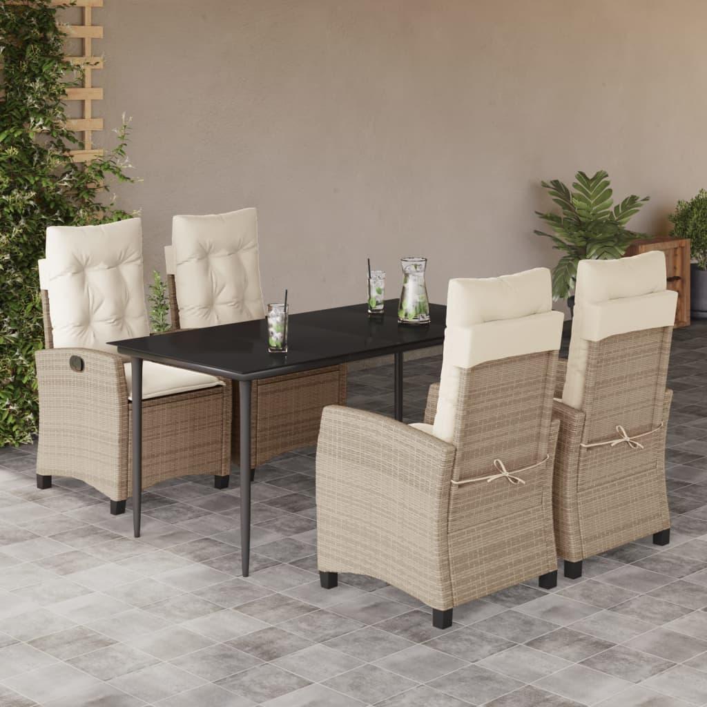 Spisebordssæt til haven 5 dele med hynder polyrattan beige