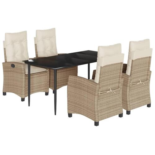 Spisebordssæt til haven 5 dele med hynder polyrattan beige