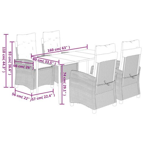 Spisebordssæt til haven 5 dele med hynder polyrattan beige