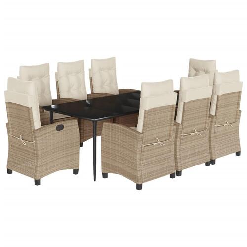 Spisebordssæt til haven 9 dele med hynder polyrattan beige