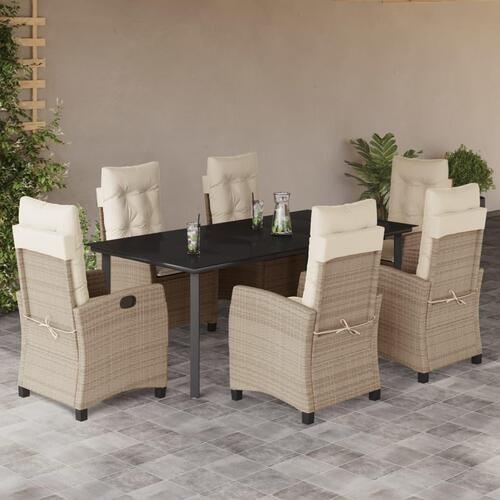 Spisebordssæt til haven 7 dele med hynder polyrattan beige