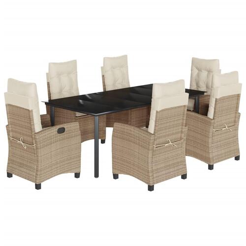 Spisebordssæt til haven 7 dele med hynder polyrattan beige