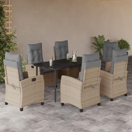 Spisebordssæt til haven 7 dele med hynder polyrattan beige