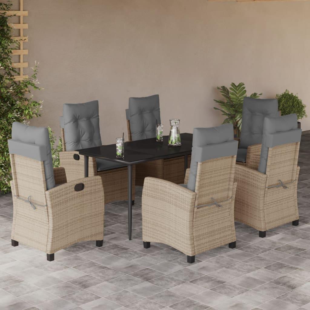 Spisebordssæt til haven 7 dele med hynder polyrattan beige