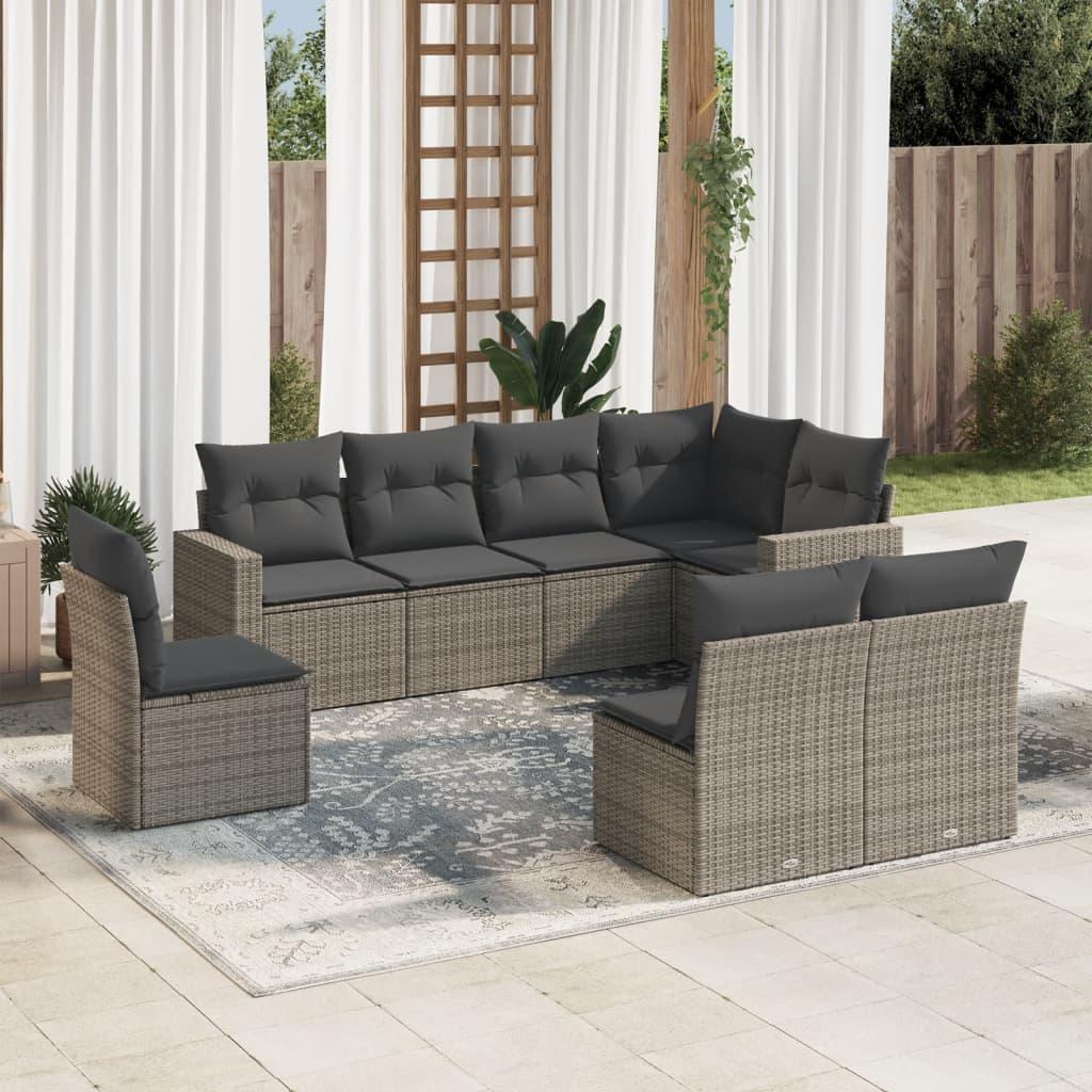 Sofasæt til haven 8 dele med hynder polyrattan grå