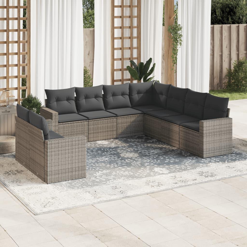 Sofasæt til haven 9 dele med hynder polyrattan grå