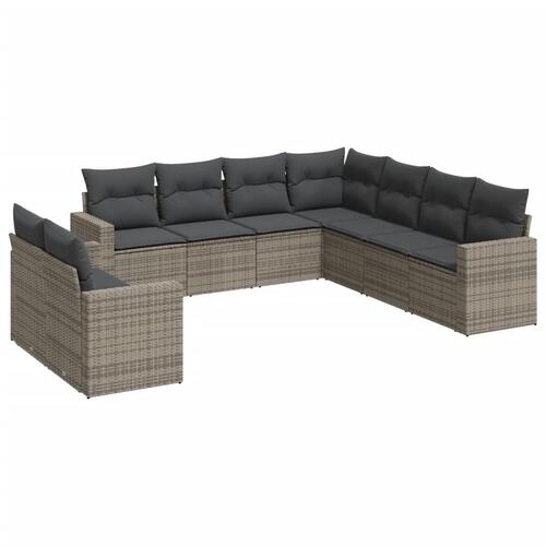 Sofasæt til haven 9 dele med hynder polyrattan grå
