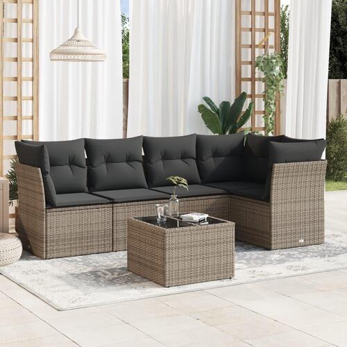 Sofasæt til haven 6 dele med hynder polyrattan grå