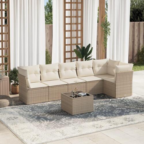 Sofasæt til haven 7 dele med hynder polyrattan beige