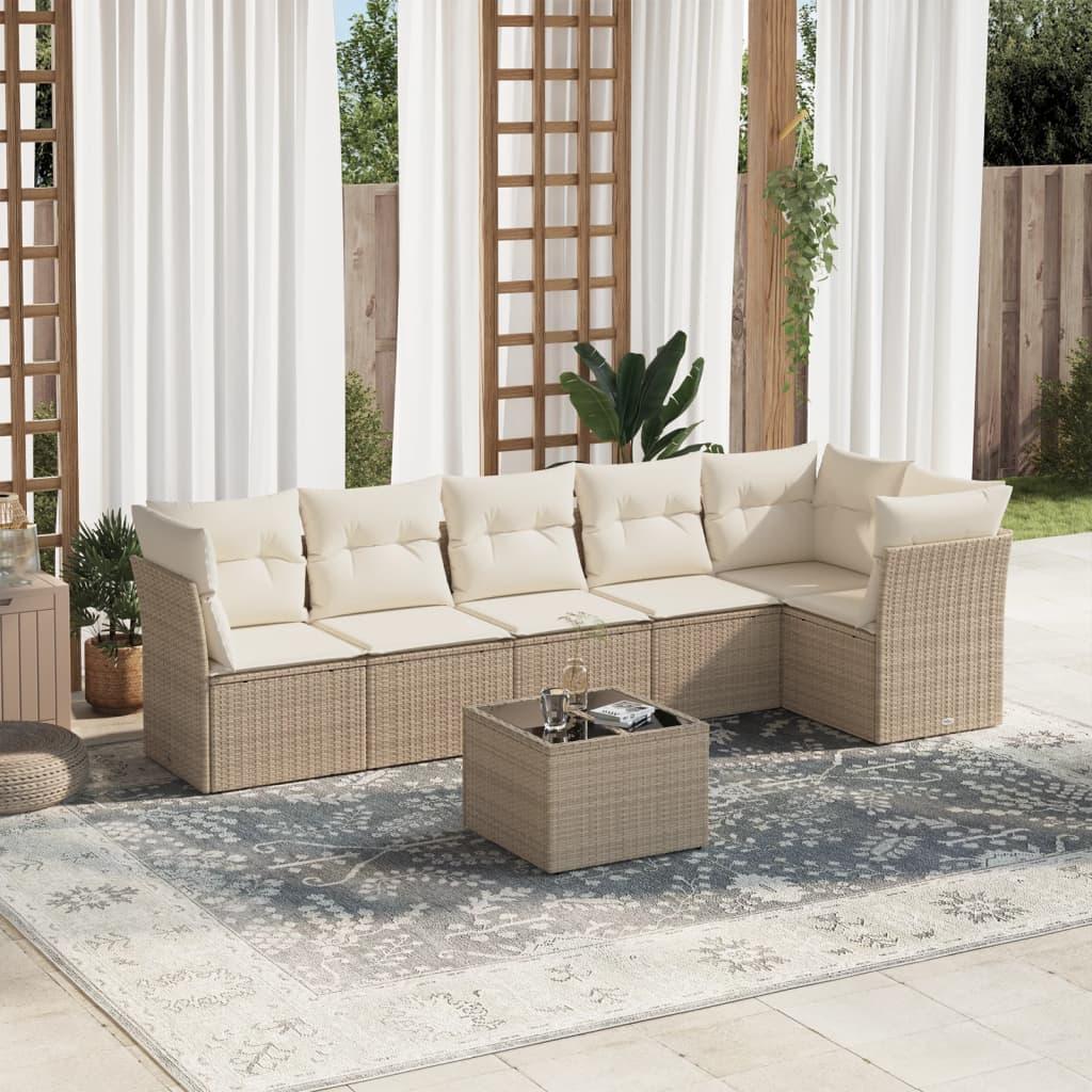 Sofasæt til haven 7 dele med hynder polyrattan beige
