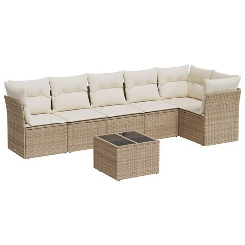 Sofasæt til haven 7 dele med hynder polyrattan beige
