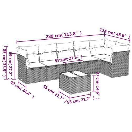 Sofasæt til haven 7 dele med hynder polyrattan beige
