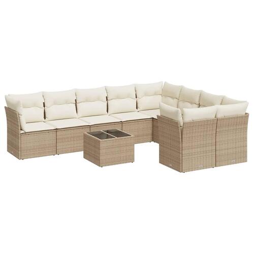 Sofasæt til haven 10 dele med hynder polyrattan beige