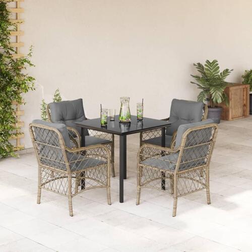 Spisebordssæt til haven 5 dele med hynder polyrattan beige