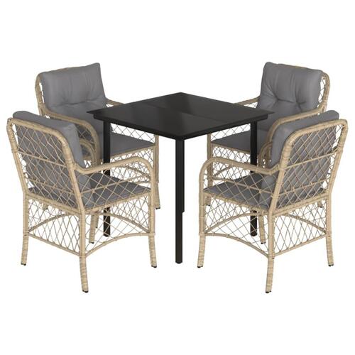 Spisebordssæt til haven 5 dele med hynder polyrattan beige