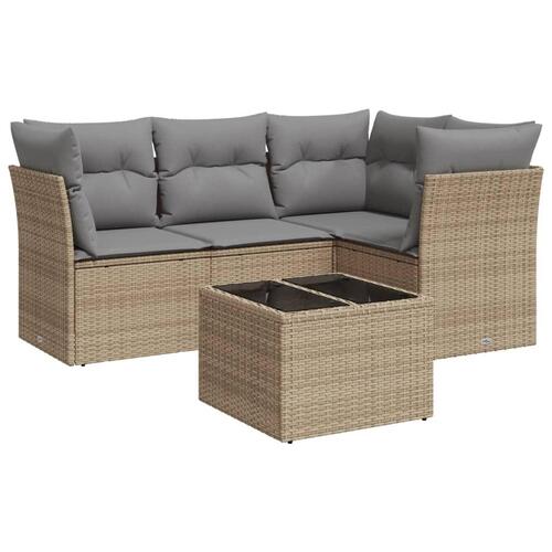 Sofasæt til haven 5 dele med hynder polyrattan beige