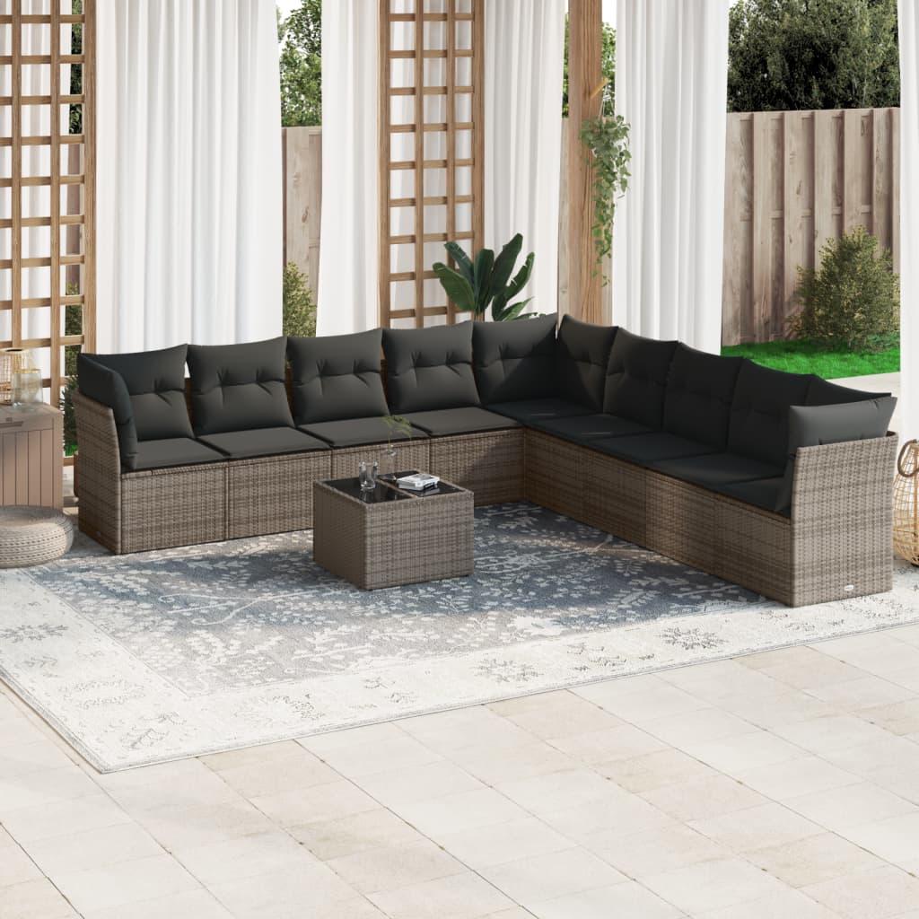 Sofasæt til haven 10 dele med hynder polyrattan grå