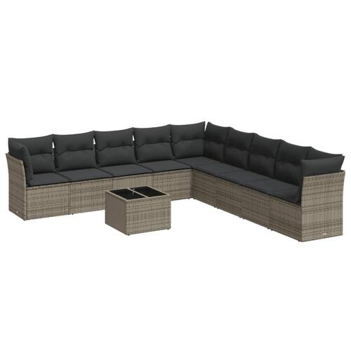 Sofasæt til haven 10 dele med hynder polyrattan grå