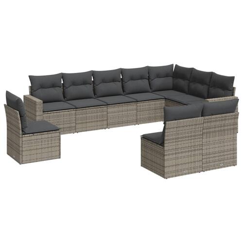 Sofasæt til haven 10 dele med hynder polyrattan grå
