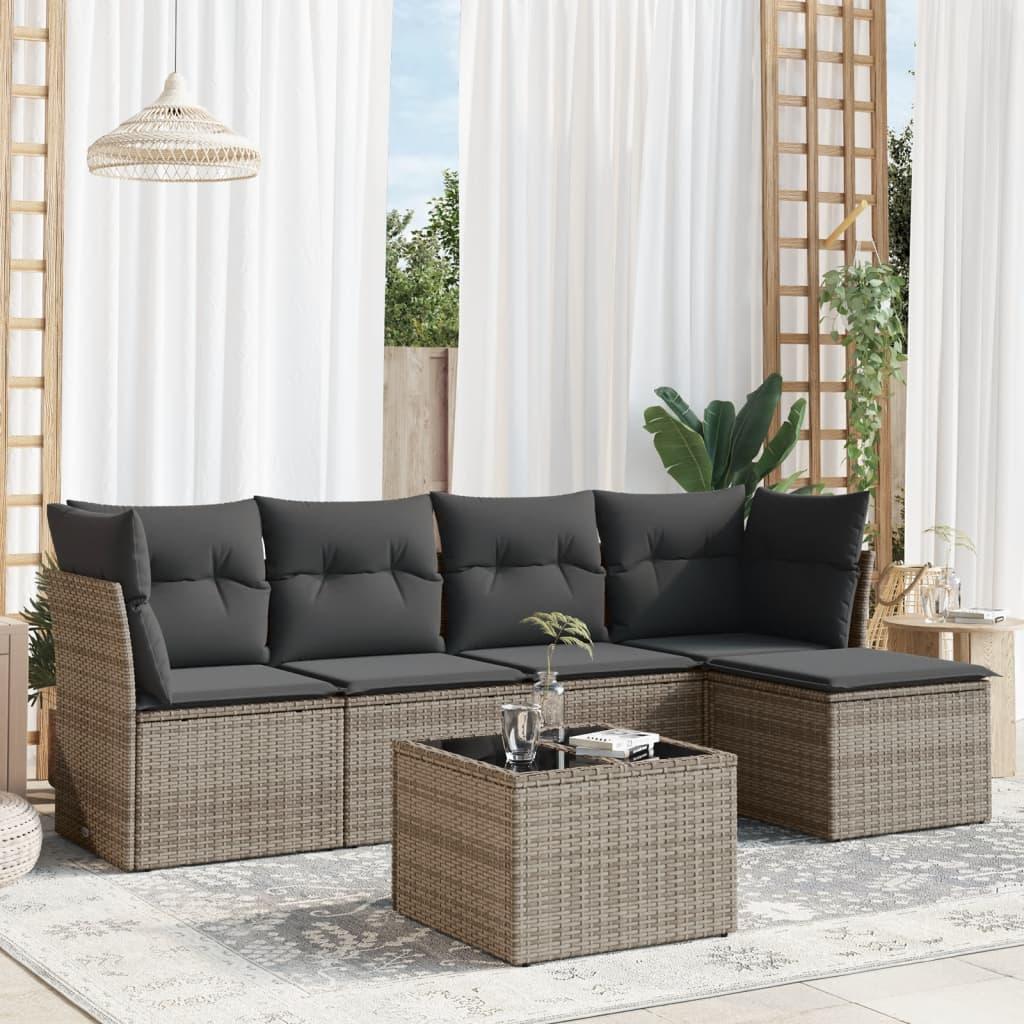 Sofasæt til haven 6 dele med hynder polyrattan grå