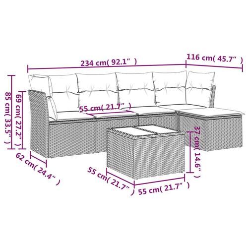 Sofasæt til haven 6 dele med hynder polyrattan grå