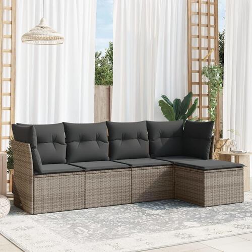 Sofasæt 5 dele med hynder polyrattan grå