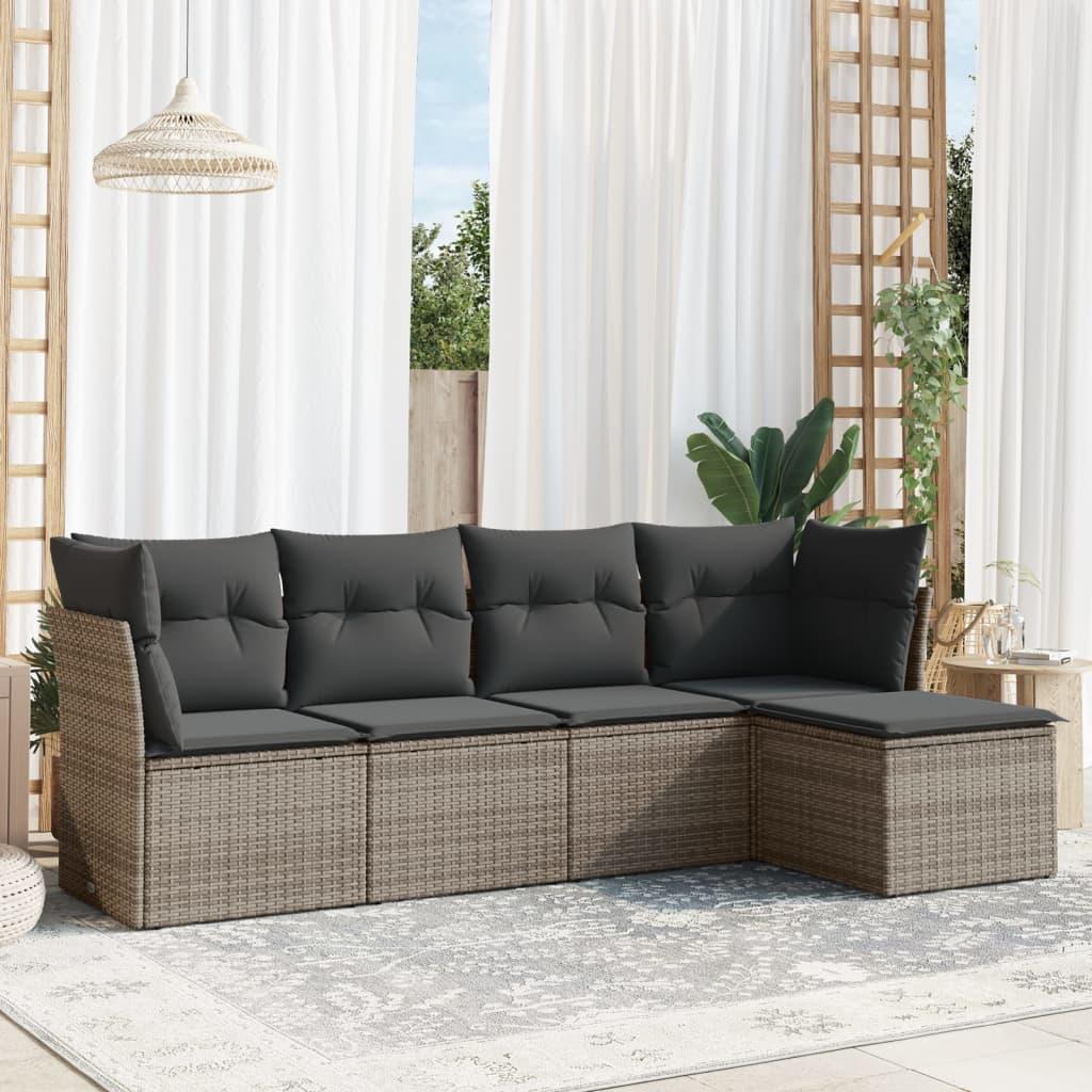 Sofasæt 5 dele med hynder polyrattan grå