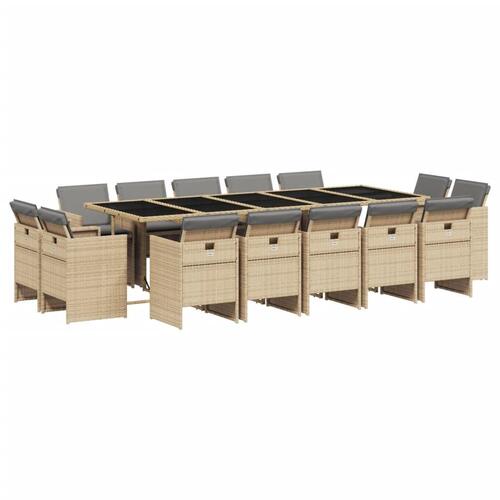 Spisebordssæt til haven 15 dele med hynder polyrattan beige