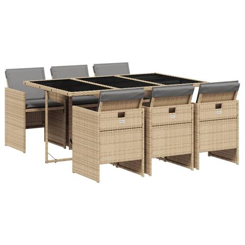 Spisebordssæt til haven 7 dele med hynder polyrattan beige