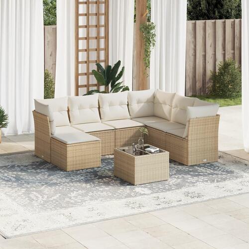 Sofasæt til haven 8 dele med hynder polyrattan beige