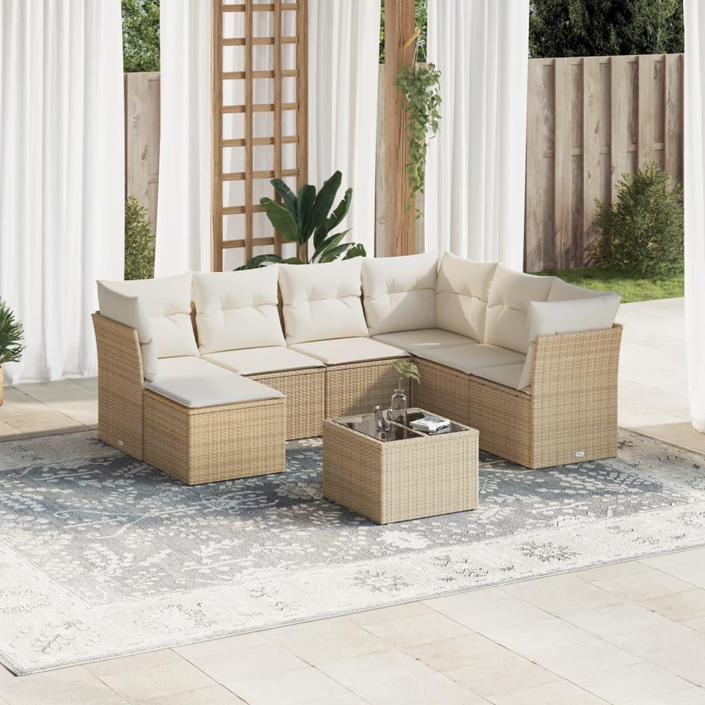 Sofasæt til haven 8 dele med hynder polyrattan beige