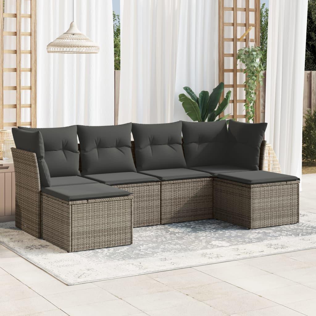 Sofasæt til haven 6 dele med hynder polyrattan grå billede