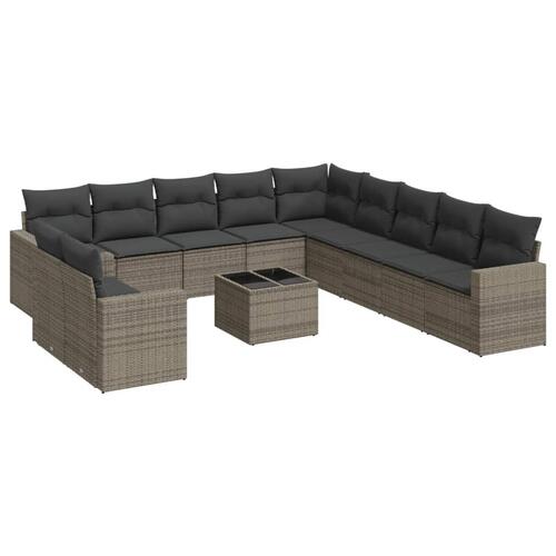 Sofasæt til haven 12 dele med hynder polyrattan grå