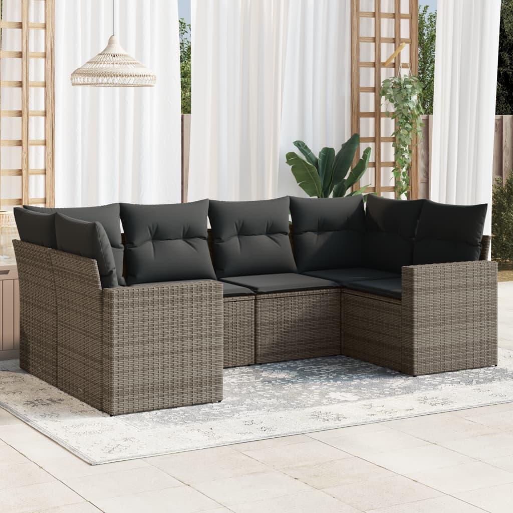 Sofasæt til haven 6 dele med hynder polyrattan grå