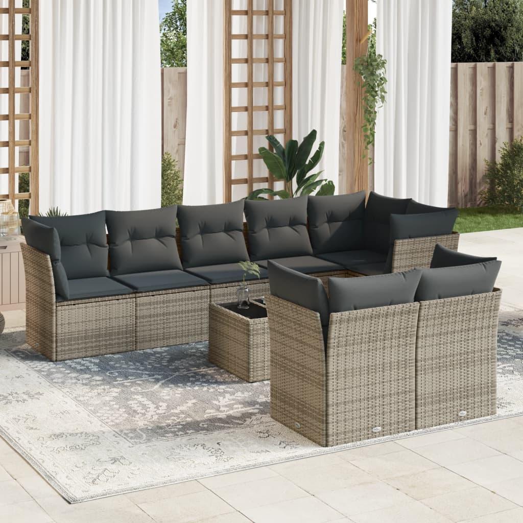 Sofasæt til haven 9 dele med hynder polyrattan grå billede