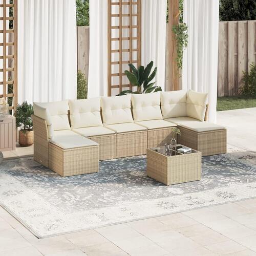 Sofasæt til haven 8 dele med hynder polyrattan beige