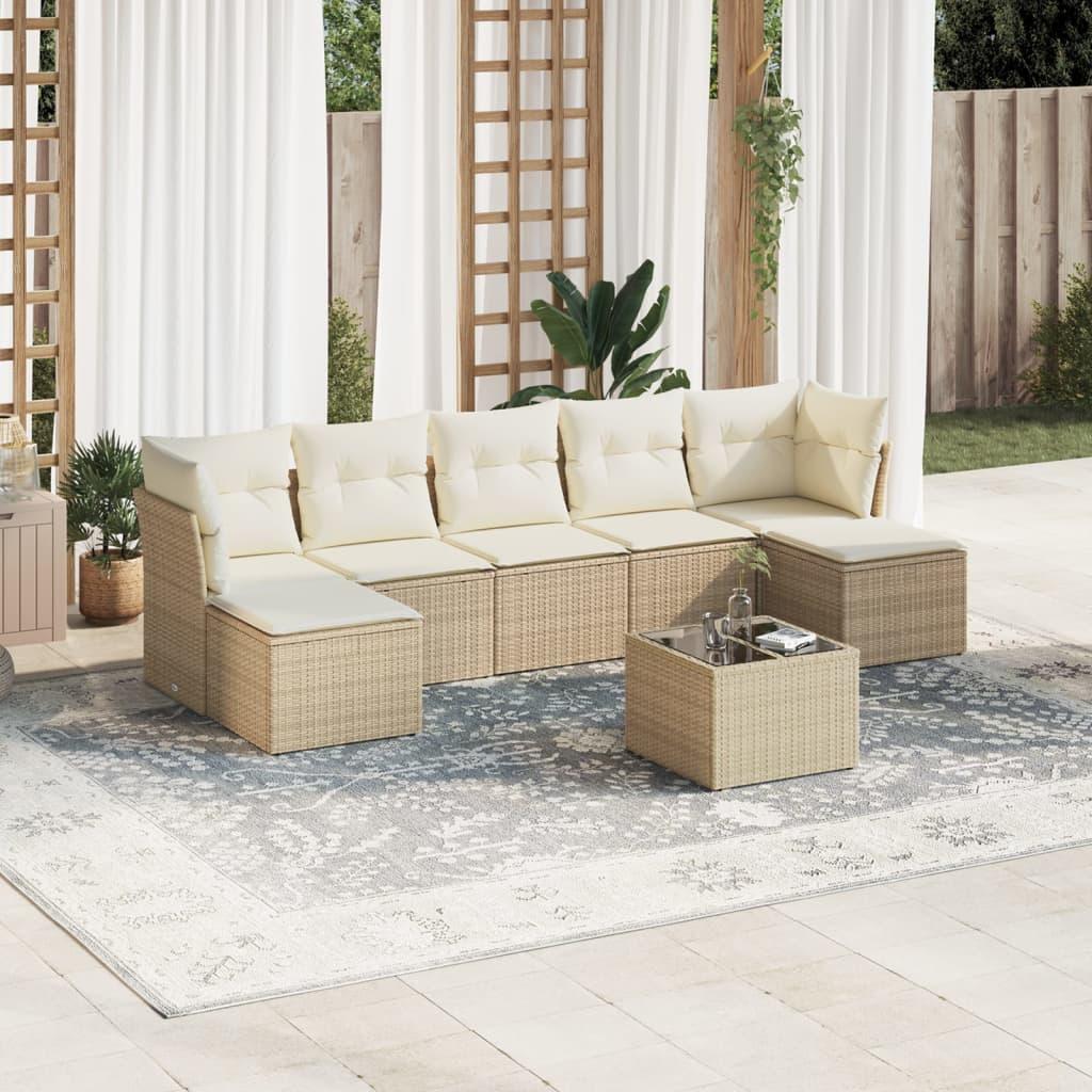 Sofasæt til haven 8 dele med hynder polyrattan beige