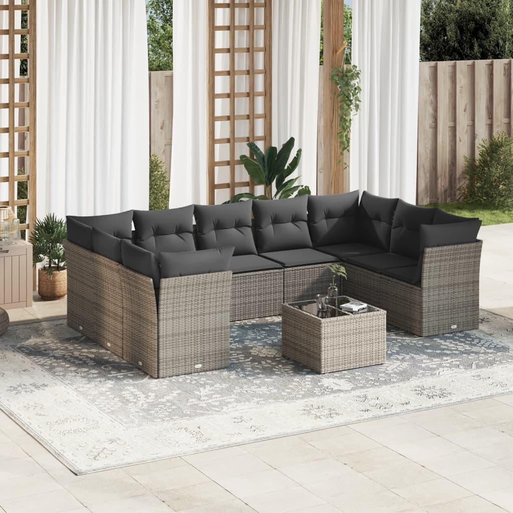 Sofasæt til haven 10 dele med hynder polyrattan grå